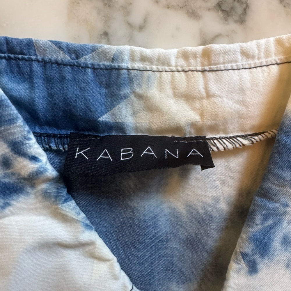 VTG Kabana Blue & White Tie-Dye Star Print Button Down Shirt Women’s – PTP 23.5” - Picture 6 of 9